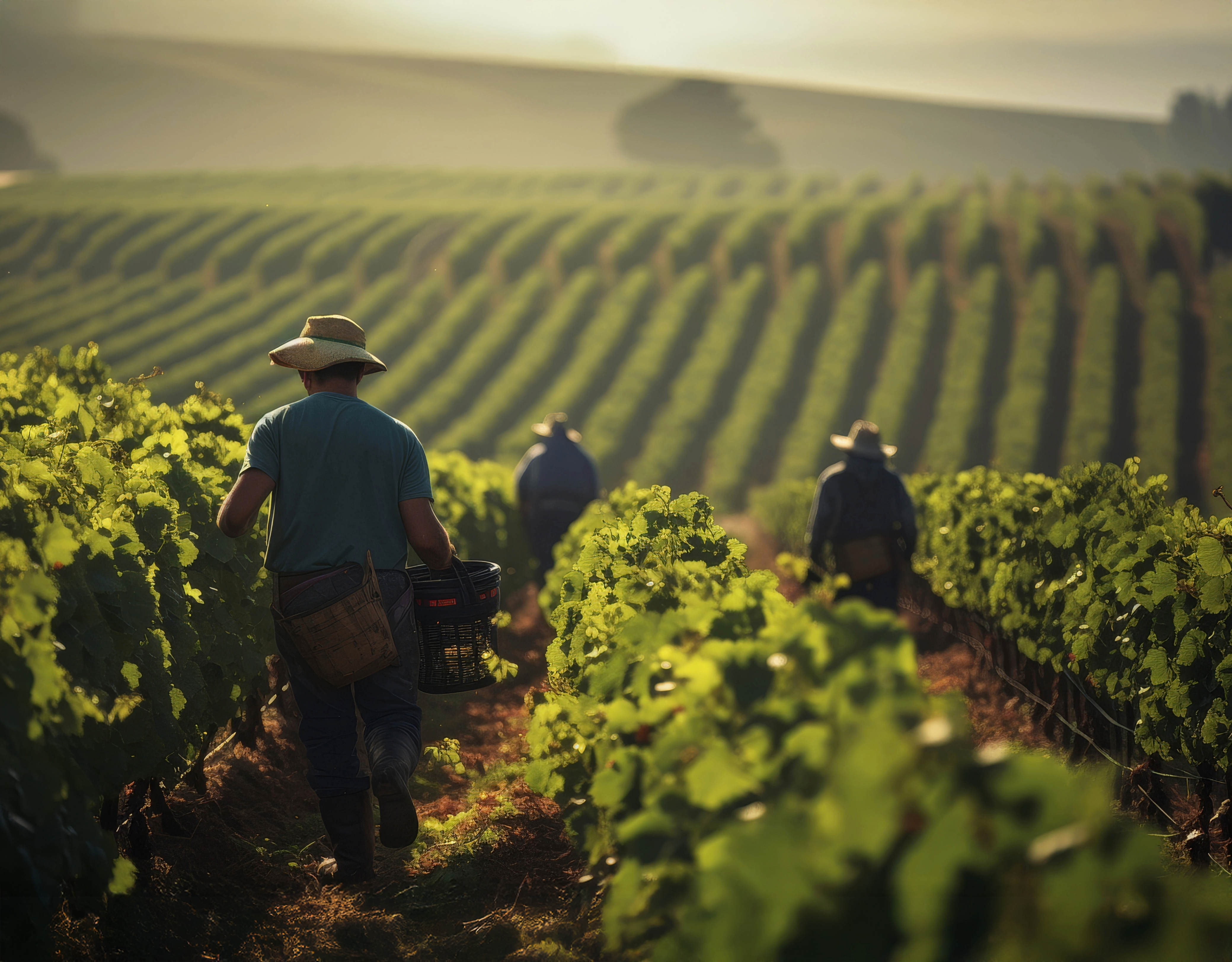 Man harvesting in the vineyards